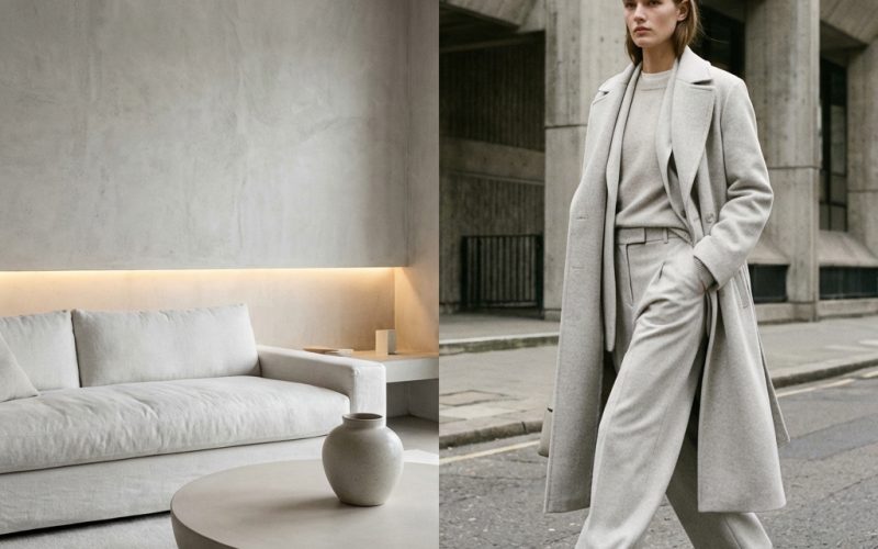 світло сірий колір в інтер'єрі та одязі