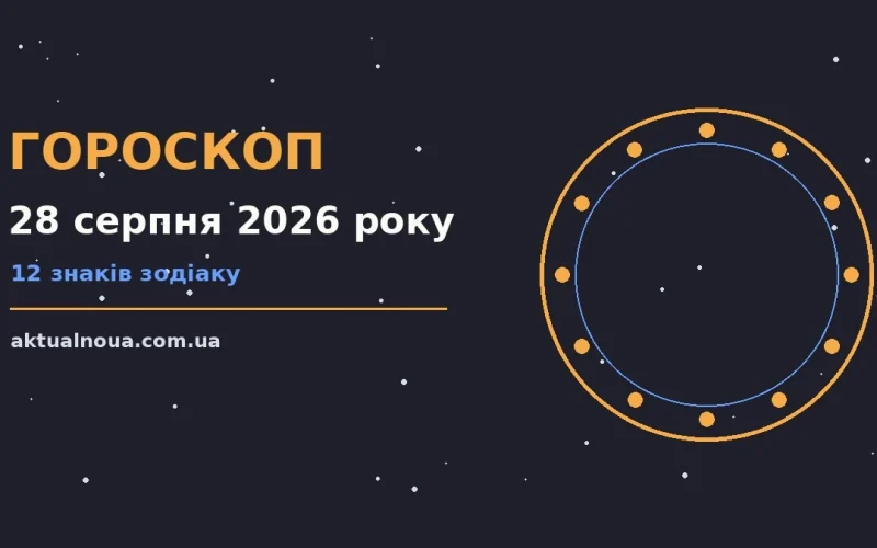 Зодіакальні знаки на фоні вечірнього міста, астрологічний гороскоп на 28 серпня 2026