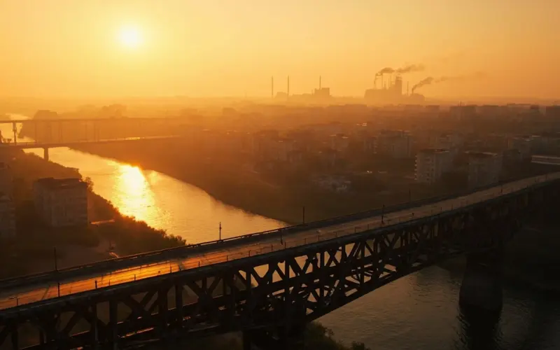 Кривий Ріг — панорама промислового міста вздовж річки